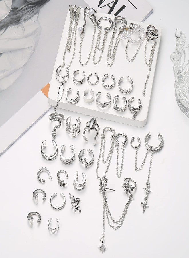 Florideco Ear Cuff Earrings Set for Women Adjustable Fake Earring Cuffs Non Piercing Earring Set Ear Jewelry Set Silver Plated - Image 5